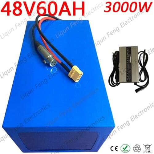 48V 2000W 3000W Battery 48V 60AH lithium Battery Pack 48V 60AH Electric Bike Battery With 70A BMS +54.6V 5A Charger Duty Free