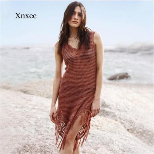 Bikini Cover Up Summer Tunic Beach Cover Up Womens Swim Wear Bathing Suit Cover Ups Robe De Plage Tassel Beach Wear Dress 2021