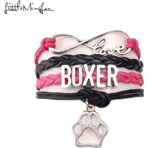 Little MingLou Infinity Love BOXER bracelet dog animal pet paw charm leather wrap men bracelets & bangles for women men jewelry