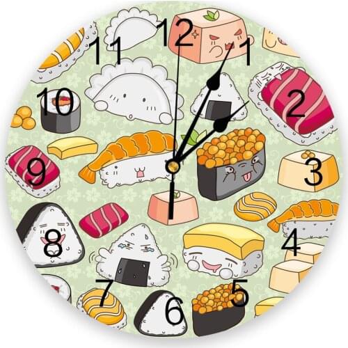 Sushi Cartoon Japanese Culture Delicious Food New Wall Clock Fashion Living Room Watch Modern Home Decoration Round Clocks