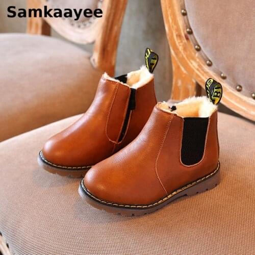 0-12y Children Boots Spring Autumn Baby Boys Girls Martin Boats Leather Shoes Toddler Slip-on Flats Solid Ankle Warm Sneakers 27