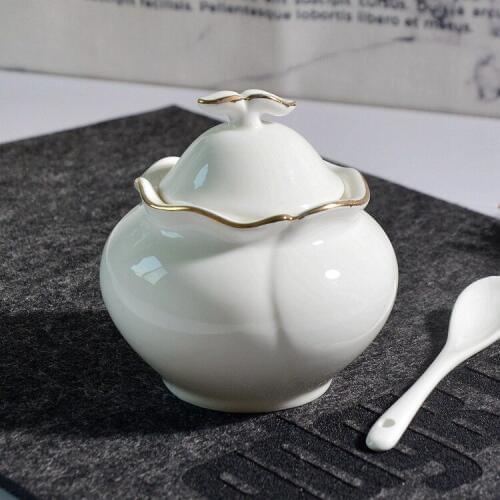 Gold coated European series ceramic sugar pot catering ceramic seasoning pot commercial household sugar pot seasoning pot