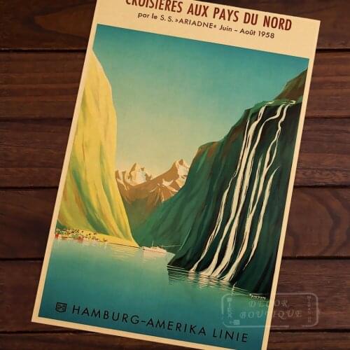 Hamburg America Line Pop Vintage Travel Poster Classic Retro Kraft Decorative Maps Wall Canvas Sticker Home Bar Posters DIY Deco
