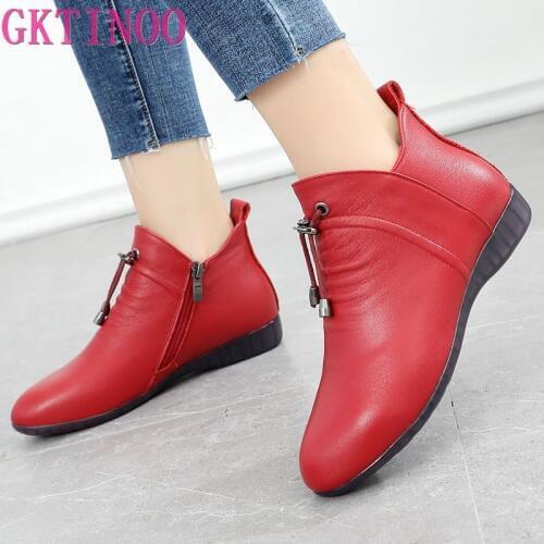 GKTINOO Fashion Women Boots Autumn Boots Genuine Leather Ankle Boots 2021 Winter Warm Fur Plush Women Shoes Big Size 43