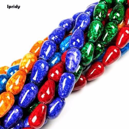 Ipridy Explosion Monochrome effect Mixed Color Spray Painted Teardrop Glass Bead Strands, 8*13mm Hole: 1.5mm 5 strands/lot
