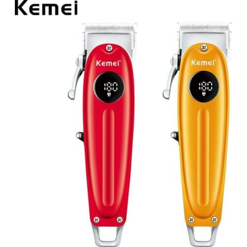 Kemei KM-1955 Metal Body Professional LCD Hair Trimmer for Men Magnetic Limit Comb Electric Clipper Adjustable Cutter Head Mower