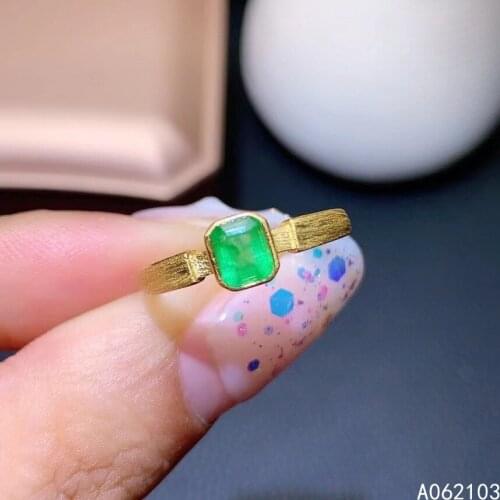 KJJEAXCMY fine jewelry 925 sterling silver inlaid natural emerald Women men Simple square adjustable gem ring support detection
