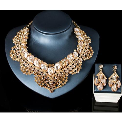 LAN PALACE Nigeria beads bridal jewelry set nigerian glass set for women necklace and earrings for party free shipping