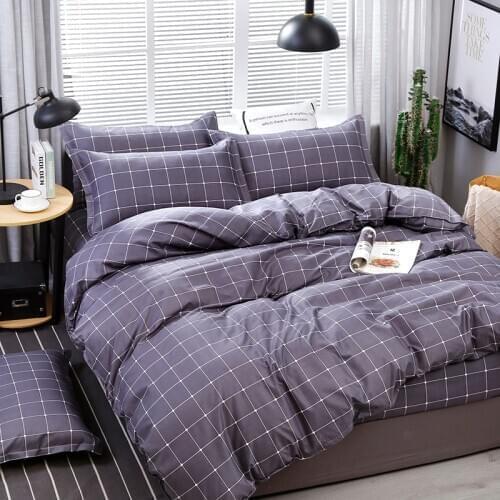 Grey White Line Modern Adult Comforter Bedding Set Plaid Luxury Fashion King Queen Twin Size Bed Linen Duvet Cover Sets Gift