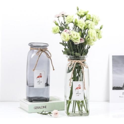 Ins Wind Square Glass Vase Transparent Rose Flower Vases Flower Vase Simple Home Living Vases Room Decoration Crafts Glass