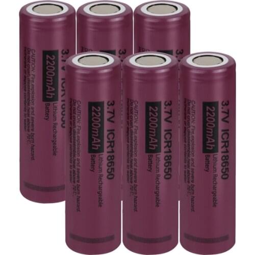 6Pcs PKCELL ICR 18650 ICR18650 3.7v Rechargeable Li-ion Battery 2200mAh Flat Top NO Pcm For Flashlight