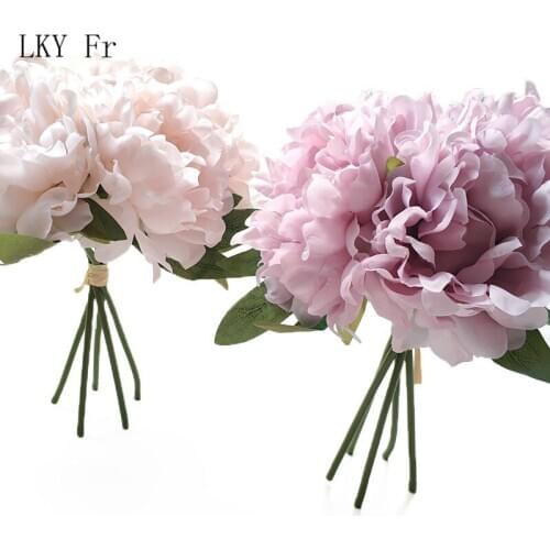 LKY Fr Wedding Bouquet Bridal Bouquets Flowers Holder Fake Silk Peonies Wedding Bouquet for Bride Bridesmaid Supplies Home Decor