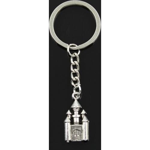 Fashion 30mm Key Ring Metal Key Chain Keychain Jewelry Antique Silver Color Plated Castle House 28x14mm Pendant