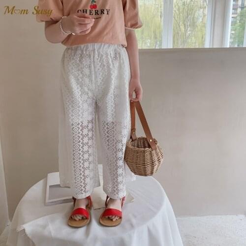 Fashion Baby Girl Lace Pant Cotton Lining Wide Leg Infant Toddler Child Trousers White Girl Loose Pant Clothes 1-8Y