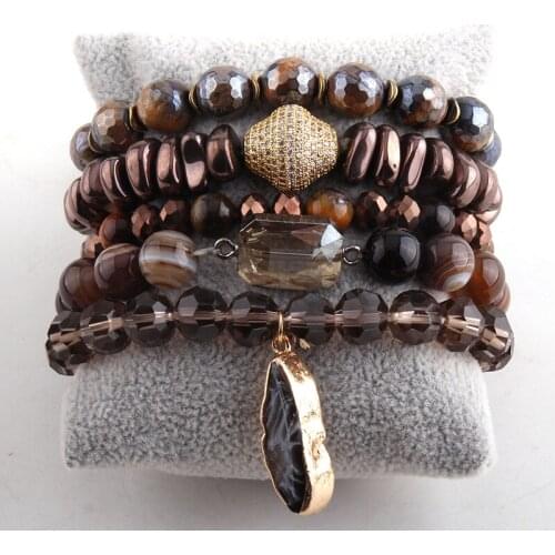 MOODPC Fashion Jewelry Beautiful Druzy Chip Bracelet Set Natural Stone Magnetic CZ Ball Bracelets