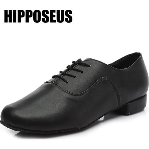 Men Latin Salsa Tango Dance Shoes Modern Tango Salsa Leather Ballroom Shoes Square Heels Adults Children Boys Party Dance Shoes