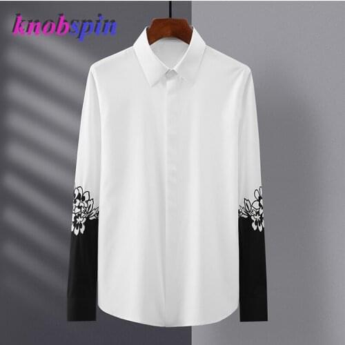 Trendy Cuff Embroidery Shirt Men Brand Business Male Slim Camisa Masculina Long Sleeve Full Cotton Clothings Mens Shirts 2021