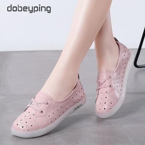 New Cut Outs Summer Womens Shoes Genuine Leather Woman Flat Sneakers Lace Up Female Loafers Shallow Soft Ladies Walking Shoe