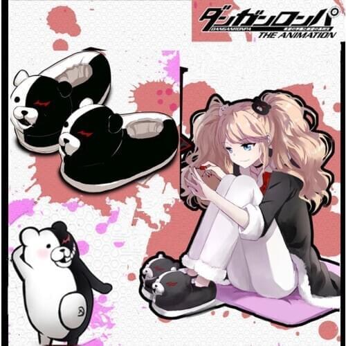 Danganronpa Black White Bear Monokuma Cosplay Shoes Plush Home Slippers Halloween for Women