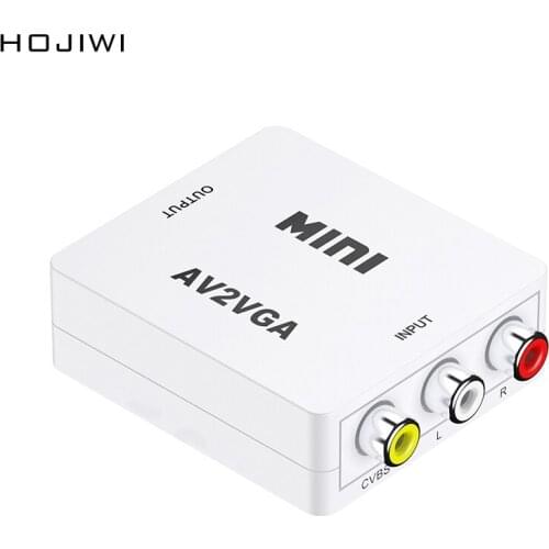 HOJIWI Mini RCA CVBS AV to VGA Video Converter AV2VGA Video Converter Adapter with 3.5mm Audio HD For PC to TV HD Computer AD06