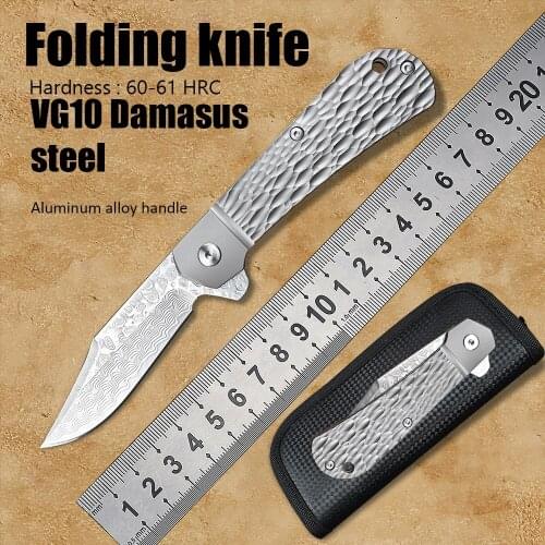 Aluminum Alloy Handle High Quality Outdoor Tactical Camping Self Defense Weapons EDC Utility Pocket VG10 Damascus Folding Knife