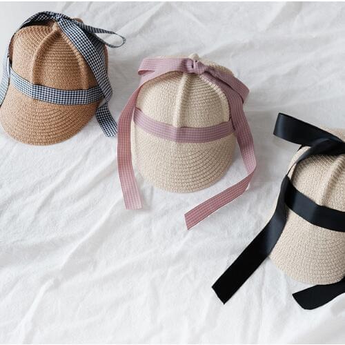 Fashion Summer Boys Girls Peaked Straw Hat for Toddler Kids Autumn Bow Ribbon Casual Cap 2-6 Years Children Sun Snapback Caps