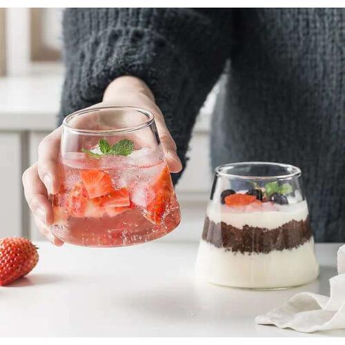 OHFIN 300ML Glass Coffee Mug Office Tea Mugs Drinkware Milk Mugs Beer Juice Cup Frozen Ice Cream Mousse Cup Cocktail Cup