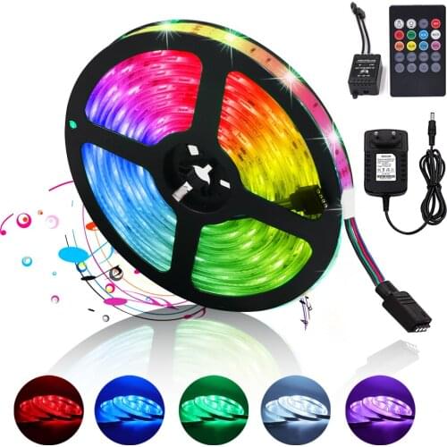 5M 10M LED Strip Light DC 12V 5050 RGB Led Light Ribbon Tape 30Leds/m Waterproof Flexible Led Stripe with 20Key Music Controller