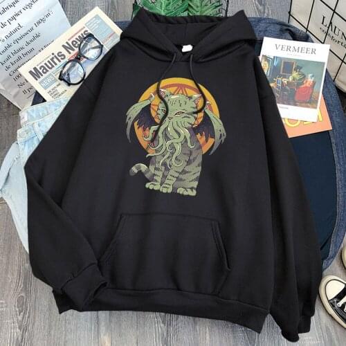 Japanese Cat Cartoon Catana Print Hoody Men Fleece Hooded Manga Streetwear Long Sleeve Vintage Hoodies Hip Hop Anime Man Hoodies