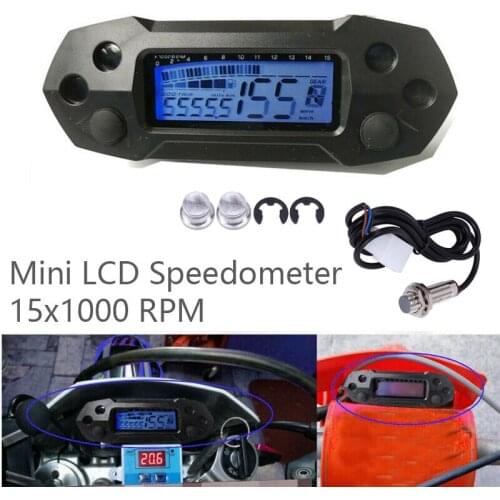 Universal Motorcycle LCD Speedometer 15X1000 RPM Mini Digital Odemeter Adjustable Speed Meter with Sensor