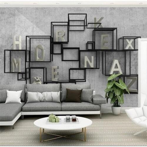 Wellyu Custom large mural painter 3D three-dimensional minimalist metal checkered letters new Chinese TV background wallpaper