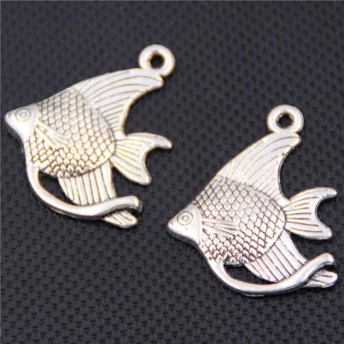 WKOUD 10pcs Silver Color Tropical Fish Pendant Ocean Charms Beach Charms DIY Metal Jewelry Accessories 23*31mm A437