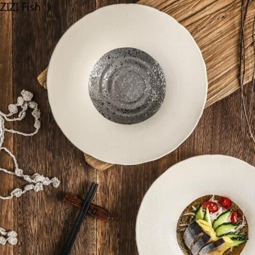 Japanese Ceramic Tableware Round Soup Plate Sushi Salad Desserts Plate Creative Home Hotel Main Course Tableware