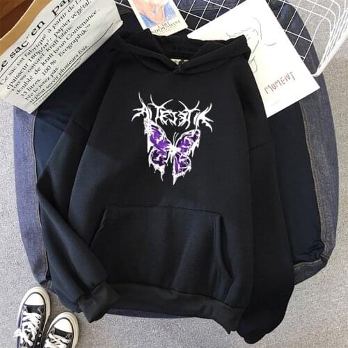 Purple black lightning butterfly oversized Womens Hoodies Print Kawaii Sweatshirt Hoodie for student Hoody clothes Full Sleeve
