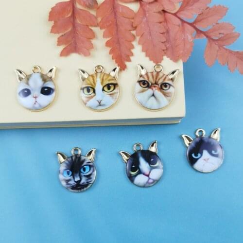 10pcs Western Style Earrings For Women Cute Cat Avatar Enamel Charms New Dangle Drop Jewelry Cute Animals Pendants Golden Base