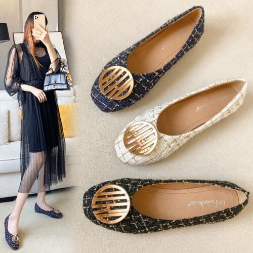 Flat Sole Single Shoe Women Spring New Soft Bottom Soybean Shoes with Shallow Square Head Shoes Flat Heel Large Womens Shoes