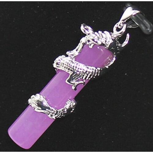 Womens fashion silver plated micro inlaid diamond + Purple Jade column Pendant Necklace