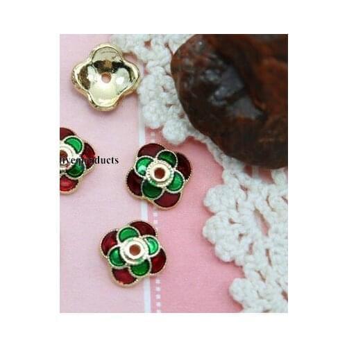 10pcs Petals Bead Caps Enamel Cloisonne Metal Golden Plated Jewelry Findings For Bracelet end bead Jewelry Making DIY fg5d