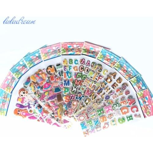 12 Sheets Beautiful Cute Girls Dress Up Stickers Pvc Bubble Kids and English letters Stickers Pvc Early Learning Toys