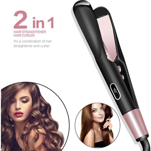 Professional Hair Straightener Brush 2 In 1 Hair Curler Ceramic Hair Curling Iron Straightening Styling Tools 2021 Newest