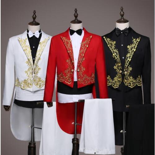 2020 new arrival slim lace men tuxedo suit set with pants mens wedding suits chorus formal dress mens groom suit + pant + t