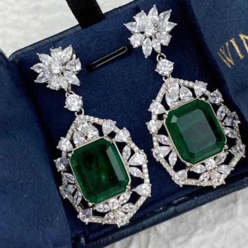 925 Sterling Silver Earrings Gemstone Created Emerald Clip Earrings For Female Birthday Anniversary Gifts Fine Jewelry