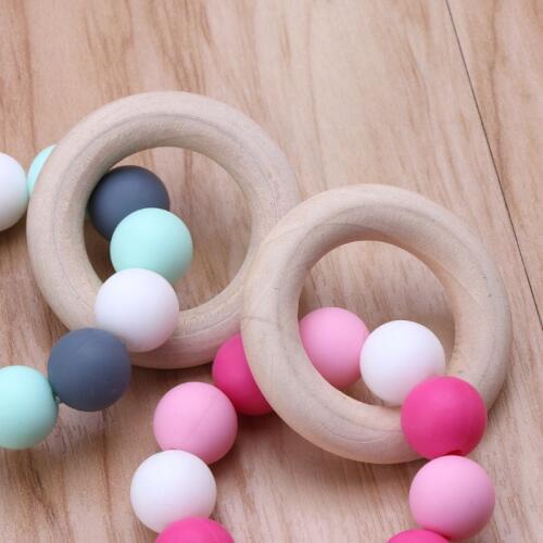 Baby Nursing Bracelets Wooden Teether Silicone Chew Beads Teething Rattles Toys Teether Montessori Bracelets 63HE