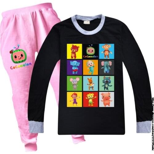 Cocomelon Clothes Boys Clothing Childrens Sets Spring Autumn Cotton Long Sleeve T Shirt + Pants 2 Pcs Sets Kids Toddler Girls