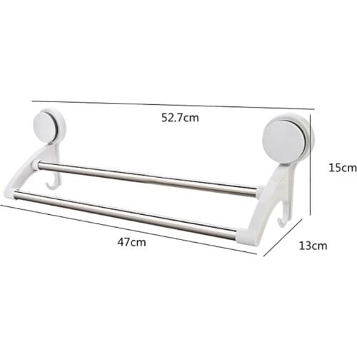 Dual-layer Rail Shelf Suction Towel Rack Stainless Steel Wall Mount Bathroom Towel Holder Rack Bathroom Kitchen Accessories