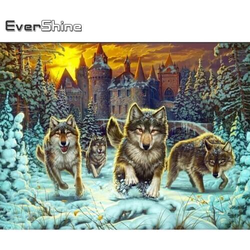 Evershine 5D DIY Diamond Painting Wolf Rhinestone Picture Diamond Embroidery Animal Cross Stitch Winter Wall Decoration