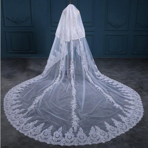 2017 High Quality Lace Bridal Veils Two-Layer 3.5 Meter Length 3 M Width Wedding Accessory Ivory/White Wedding Veil veu de noiva