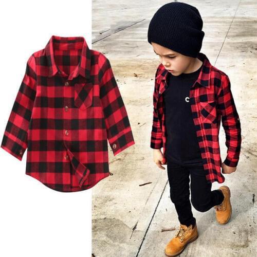 Baby Girl Cotton Plaid Shirt Kids Red Plaid Blouse Baby Girl Autumn Tops Toddler Casual Blouse