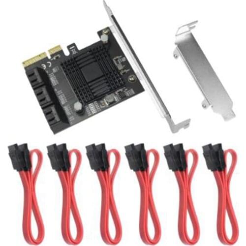 PCIe SATA Card 6-Port 6Gbps SATA 3.0 PCIe Card with 6 SATA Cables Built-In Adapter for Desktop Computers