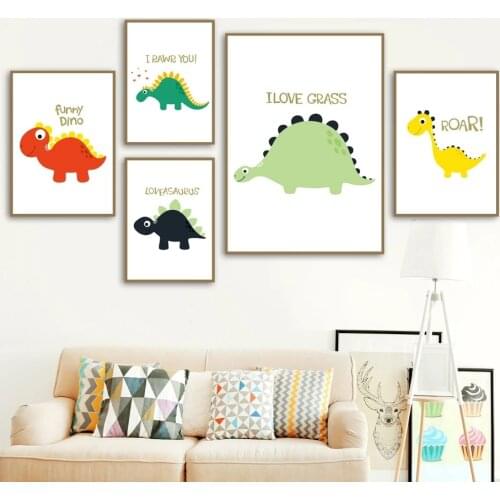 Cuadros Nordic Cartoon Painting Art Decor Colorful Dinosaur Quality Canvas Poster Home Decor Nursery Kid Room Wall Decor Picture